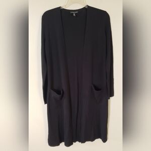 Eileen Fisher 100% Merino Wool Women's Black Long Cardigan Sweater Size Petite